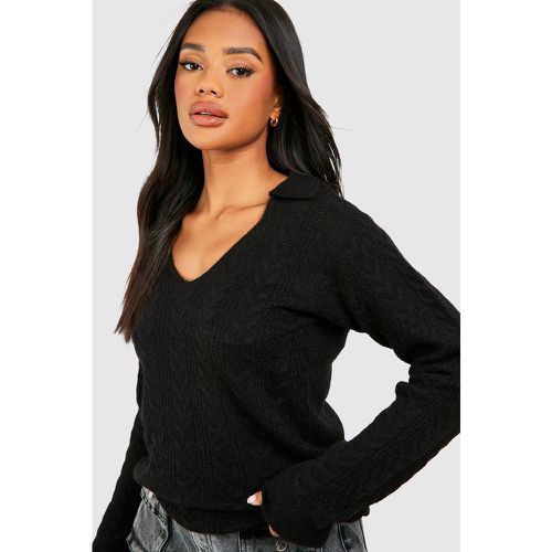 Maglione in maglia intrecciata morbida con colletto stile polo - boohoo - Modalova