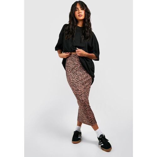 Falda Midi De Canalé Con Estampado De Leopardo - boohoo - Modalova