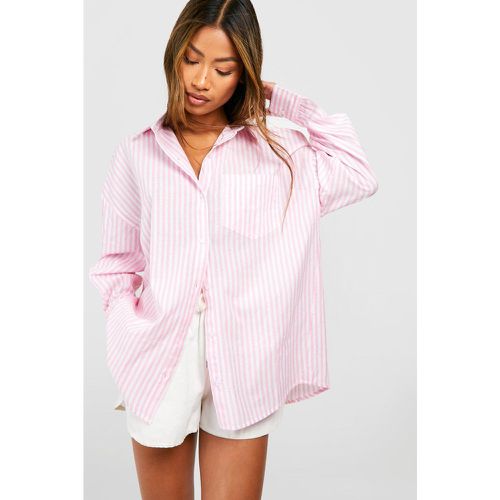 Camisa Oversize De Lino Con Rayas - boohoo - Modalova