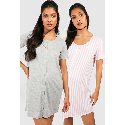 Pack De 2 Camisones Premamá De Rayas Con Botones - boohoo - Modalova