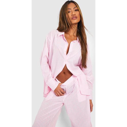 Camisa De Pijama Oversize De Algodón Con Raya Diplomática - boohoo - Modalova