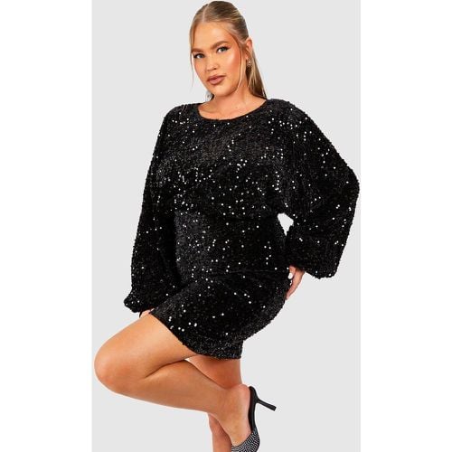 Miniabito Plus Size oversize con paillettes e maniche a campana - boohoo - Modalova