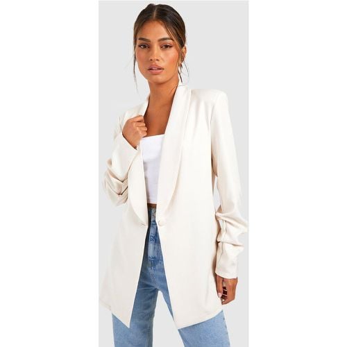 Blazer Basic in tessuto con scollo profondo, bavero e ruches sulle maniche - boohoo - Modalova