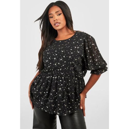 Top svasato Plus Size color oro effetto maculato con maniche arricciate - boohoo - Modalova