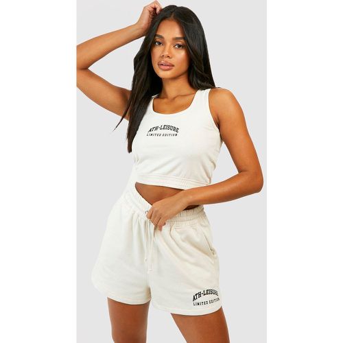 Set crop top con slogan Ath Leisure & pantaloncini - boohoo - Modalova