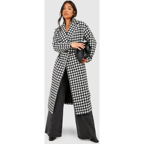 Trench Petite effetto lana in pied-de-poule con cintura - boohoo - Modalova