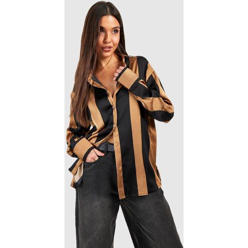 Camicia in raso a righe ampie, Nero - boohoo - Modalova