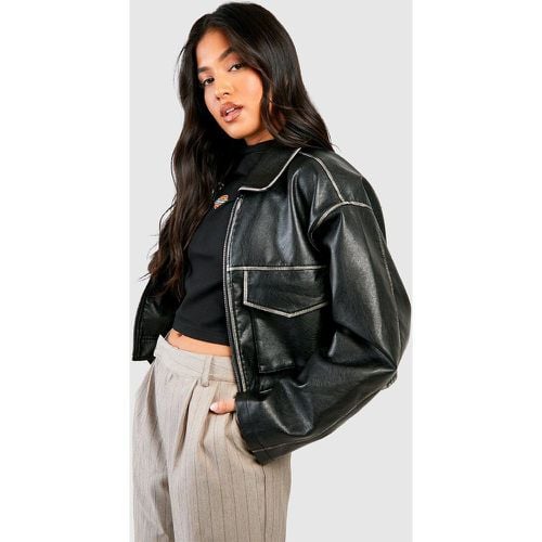 Chaqueta Petite Vintage De Cuero Sintético Con Bolsillos - boohoo - Modalova