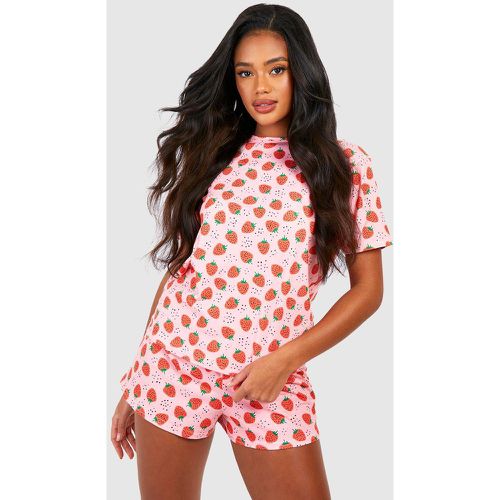 Pijama Corto De San Valentín Con Estampado De Fresas - boohoo - Modalova