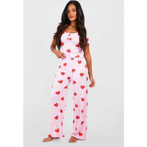 Pijama De San Valentín Con Botones Y Estampado De Corazones - boohoo - Modalova