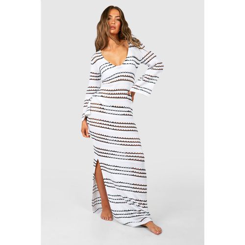 Tunica da mare maxi all'uncinetto a righe monocromatiche - boohoo - Modalova