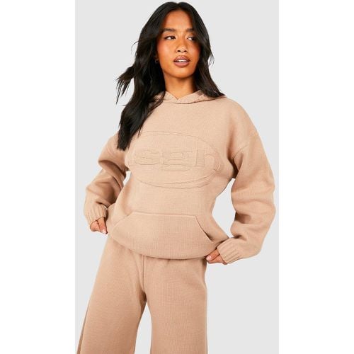 Felpa Petite in maglia con incisioni Dsgn e cappuccio - boohoo - Modalova