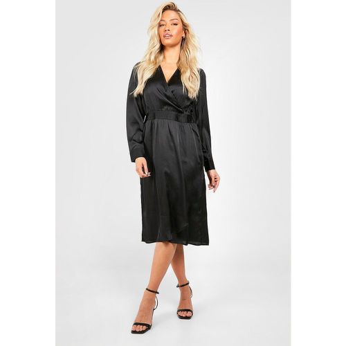 Vestido Midi De Raso Cruzado, Negro - boohoo - Modalova