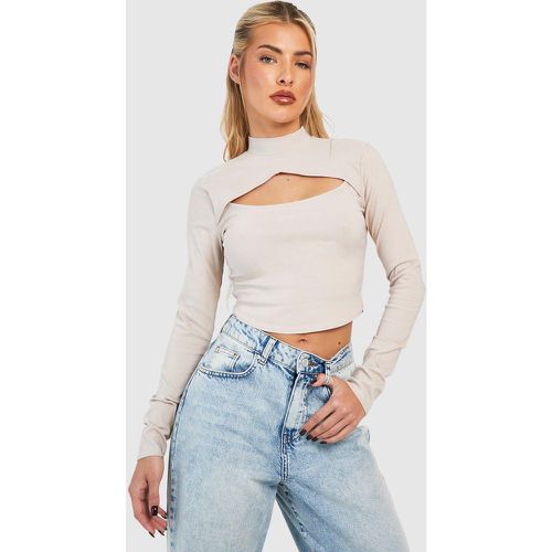 Top Estilo Corsé De Bengalina Con Abertura Y Cuello Alto - boohoo - Modalova