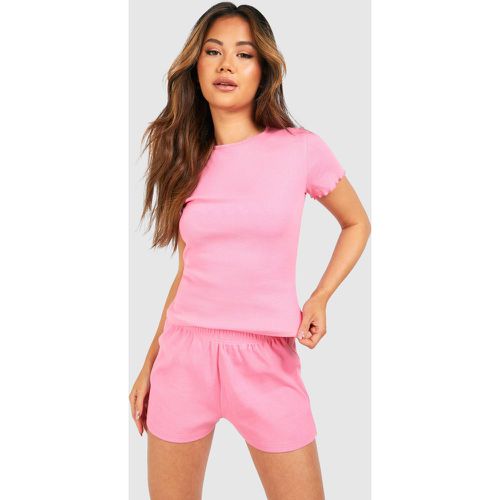Rib Lounge Shorts, Pink - boohoo - Modalova