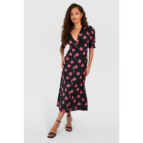 Vestido Midi De Flores Con Puños Fruncidos - boohoo - Modalova