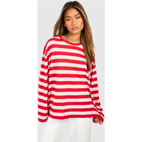 Wide Sleeve Stripe T-Shirt, Rojo - boohoo - Modalova
