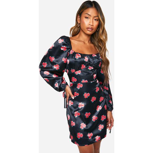 Vestido Mini De Flores Con Mangas Abullonadas - boohoo - Modalova