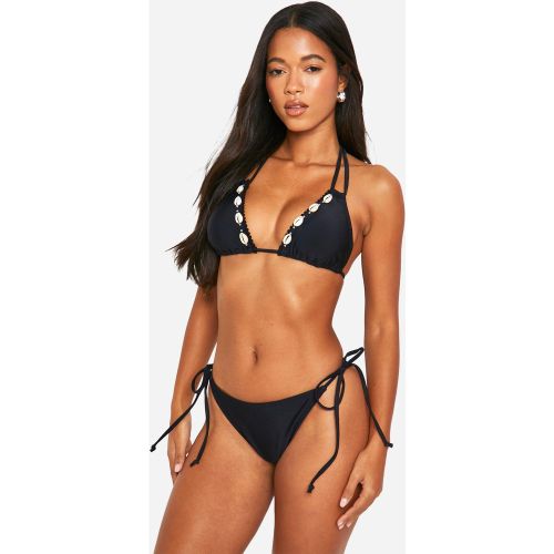 Set bikini a triangolo con ruches e finiture in conchiglia - boohoo - Modalova