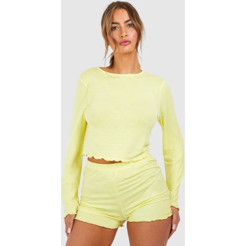 Set top a maniche lunghe con fondo ondulato & pantaloncini - boohoo - Modalova