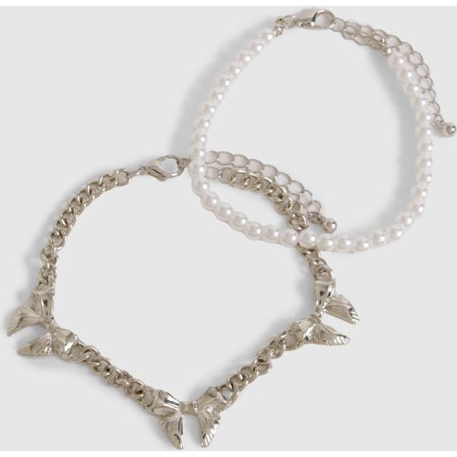 Pearl & Bow Chain Layered Bracelets - boohoo - Modalova