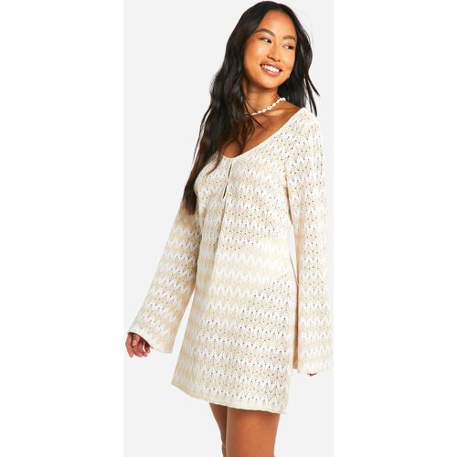Neutral Stripe Crochet Beach Dress - boohoo - Modalova