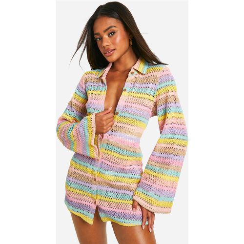 Camisa Para La Playa De Croché Con Rayas De Arcoíris - boohoo - Modalova