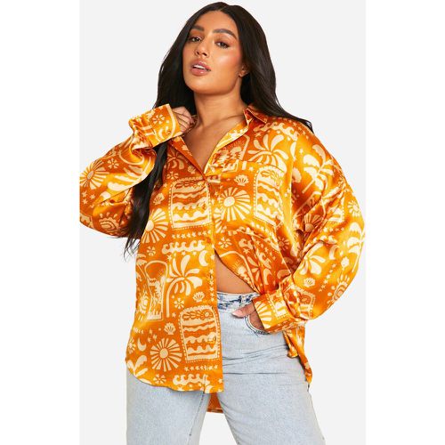 Camisa Plus Oversize De Raso Estampada - boohoo - Modalova