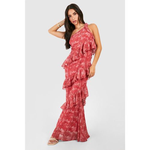 Vestido Petite Maxi Con Un Hombro Descubierto, Volante Y Estampado Cachemira - boohoo - Modalova