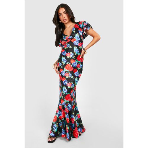 Vestido Petite Maxi De Flores Con Volante En El Bajo Y Escote De Pico - boohoo - Modalova