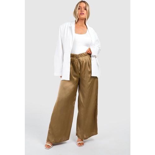 Pantalón Plus De Pernera Ancha Y Raso Con Cordón Elástico En La Cintura - boohoo - Modalova