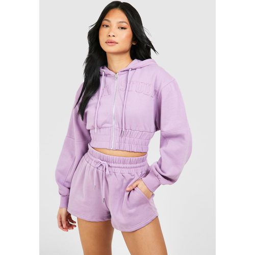 Petite Dsgn Applique Cropped Hoodie Washed Short Tracksuit - boohoo - Modalova