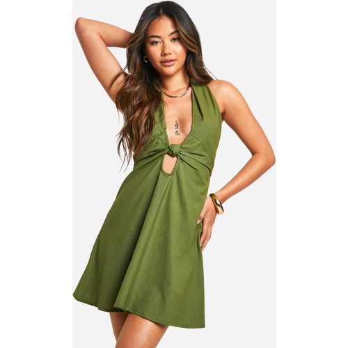 Cotton Halterneck Mini Dress, Verde - boohoo - Modalova