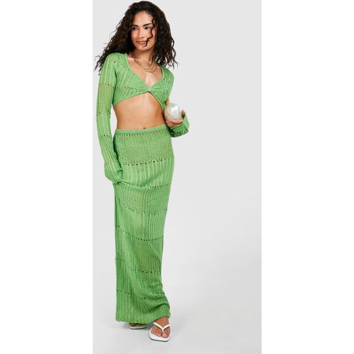 Top Petite De Punto Con Nudo, Verde - boohoo - Modalova