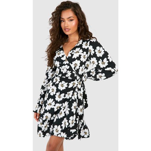 Vestido Cruzado Con Volante Y Estampado De Flores - boohoo - Modalova