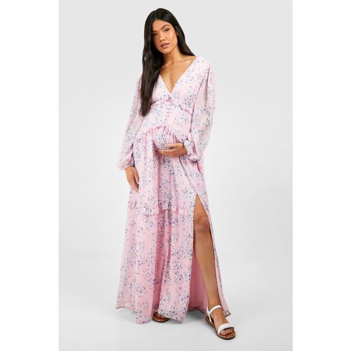 Vestito maxi Premaman con stampa a fiori e spacco laterale - boohoo - Modalova