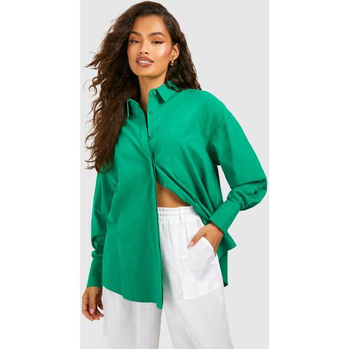 Camicia oversize in lino, Verde - boohoo - Modalova