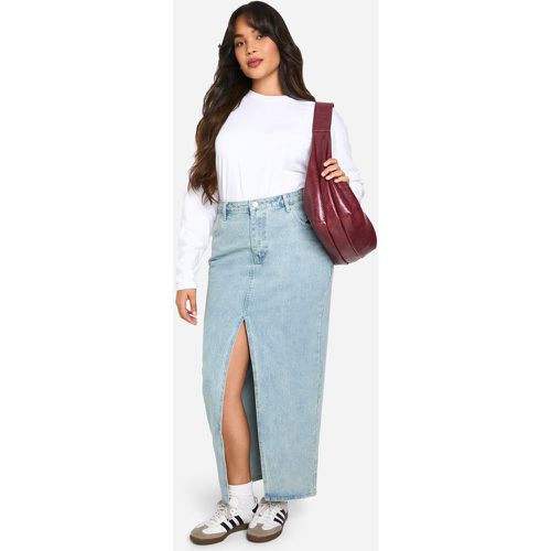 Gonna maxi Plus Size in denim con tasche e spacco frontale - boohoo - Modalova