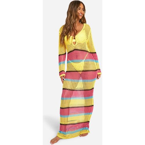 Vestido Maxi Para La Playa De Croché Con Rayas Y Colores En Bloque - boohoo - Modalova