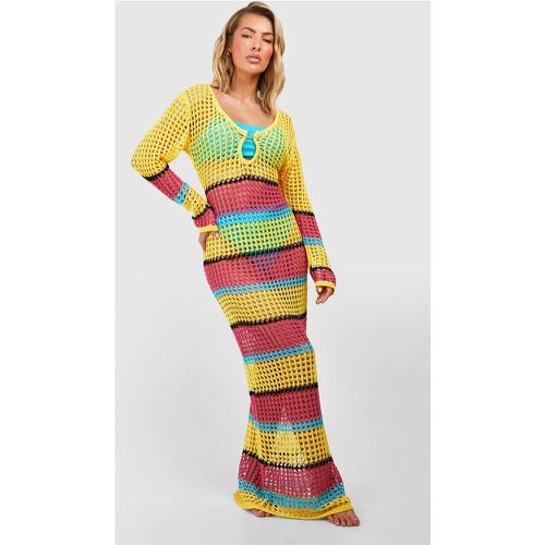 Colour Block Stripe Crochet Maxi Beach Dress - boohoo - Modalova