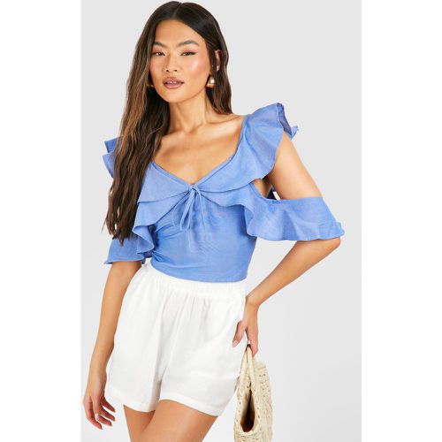 Top Crop De Cambray Con Volante - boohoo - Modalova