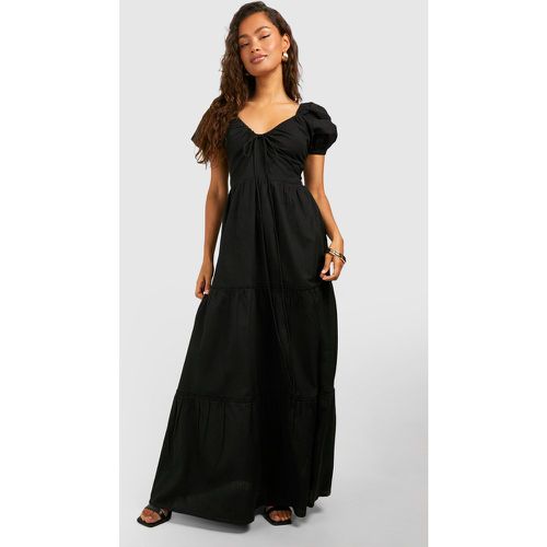 Linen Puff Sleeve Maxi Dress, Negro - boohoo - Modalova