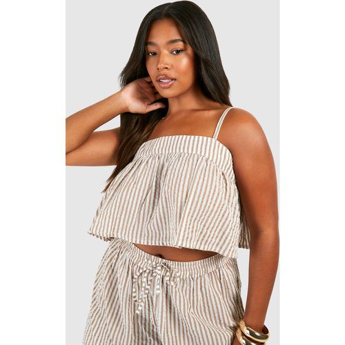 Crop top smanicato Plus Size a righe intessute - boohoo - Modalova