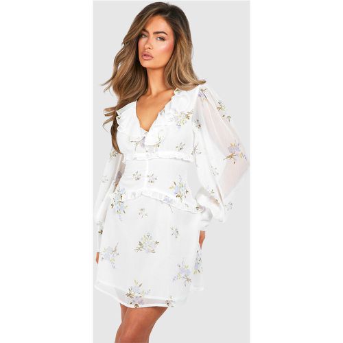 Vestido Mini De Chifón Con Volante Y Estampado De Flores - boohoo - Modalova