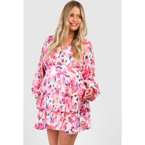 Plus Printed Chiffon Ruffle Skater Dress - boohoo - Modalova