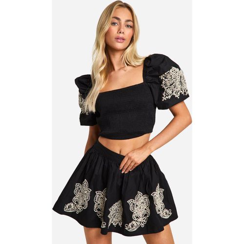 Embroidered Full Mini Skirt, Negro - boohoo - Modalova