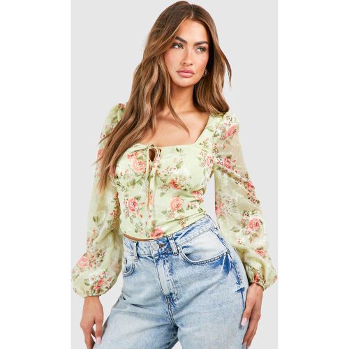 Corsetto a fiori con maniche a palloncino - boohoo - Modalova