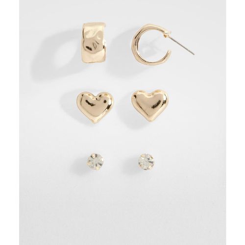 Heart Multipack Earrings, Metallics - boohoo - Modalova
