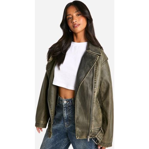 Chaqueta Petite Motera Oversize Vintage De Cuero Sintético - boohoo - Modalova