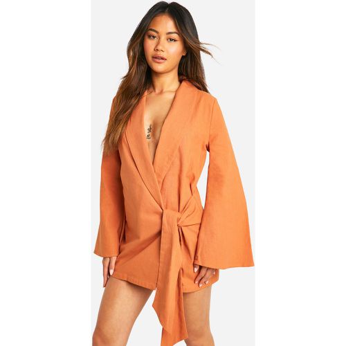 Linen Wrap Shirt Dress, Arancio - boohoo - Modalova